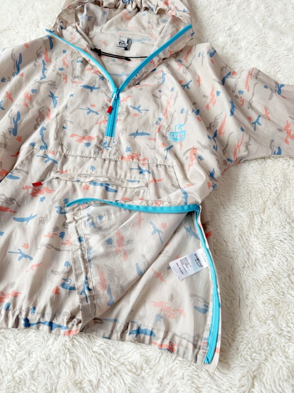 VTG 90s Y2K Chums Beige Duck Print Lightweight Anorak Windbreaker Hooded Jacket - Picture 5 of 10